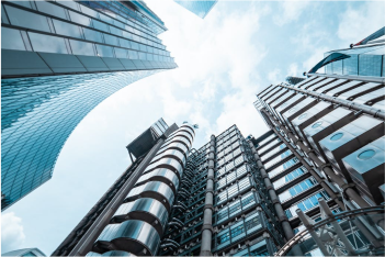Low-angle of a collection of buildings, London